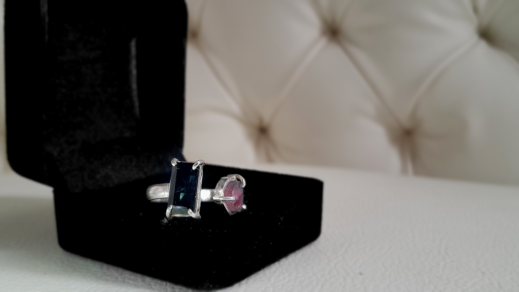 Watermelon and Indicolite Tourmaline Ring