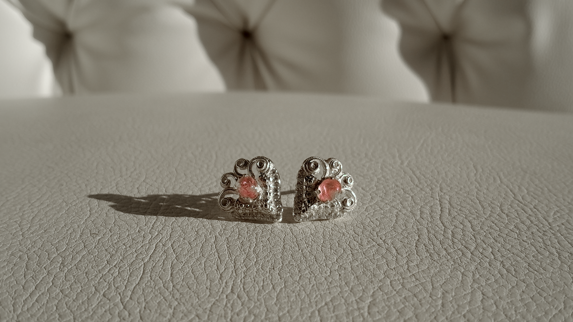 Pink Tourmaline Heart Studs – Handmade Elegance | Beech Wylde