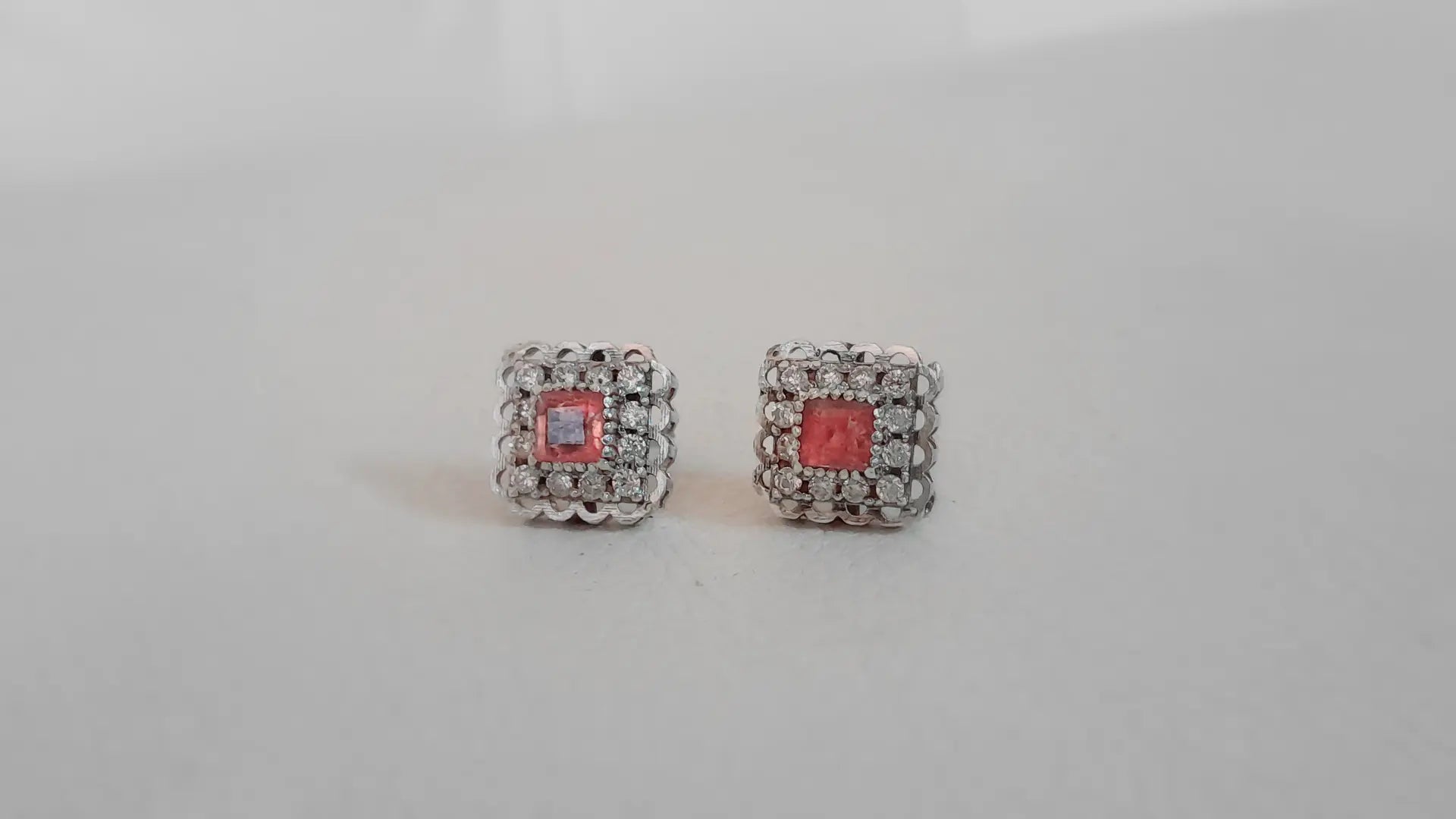 Pink Tourmaline Studs. Hand-Finished by by Beech Wylde