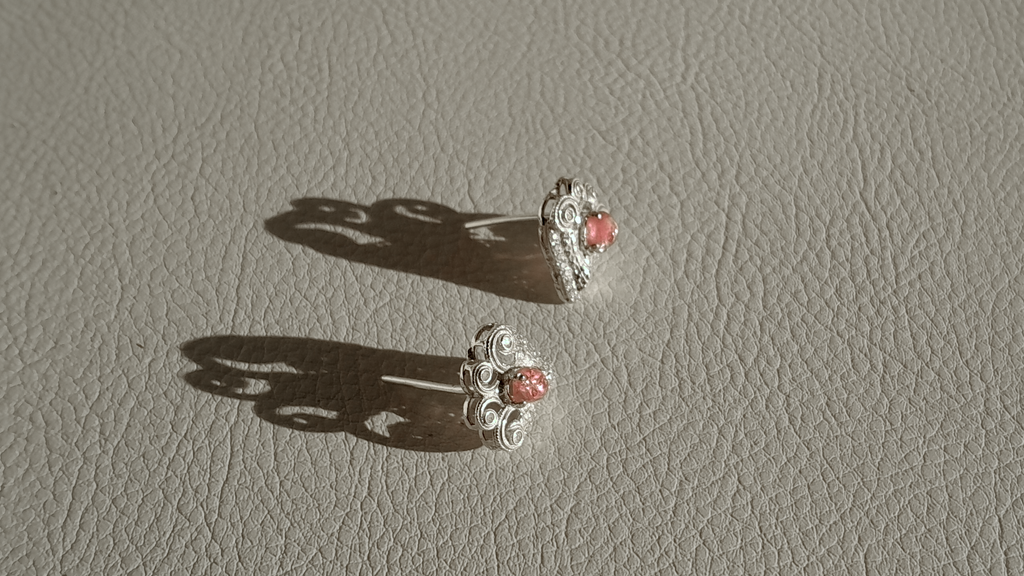 Pink Tourmaline Heart Studs – Handmade Elegance | Beech Wylde