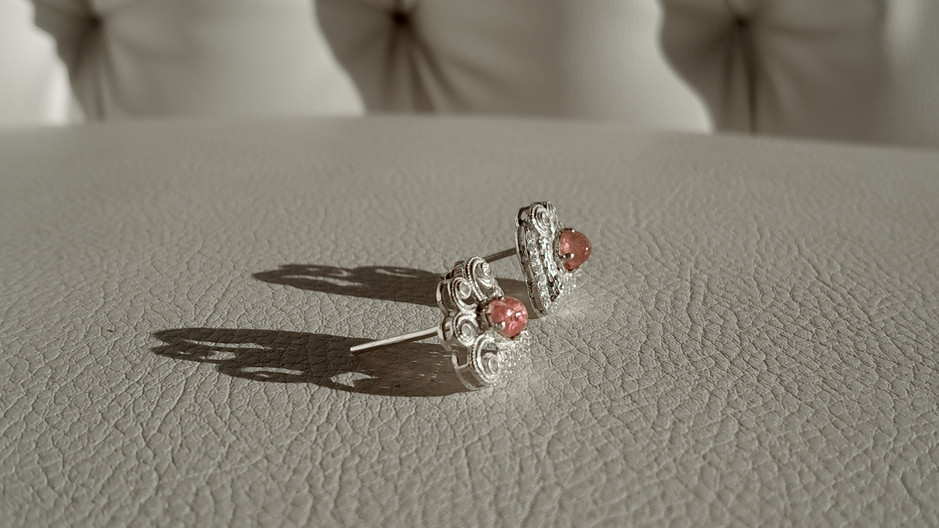 Pink Tourmaline Heart Studs – Handmade Elegance | Beech Wylde