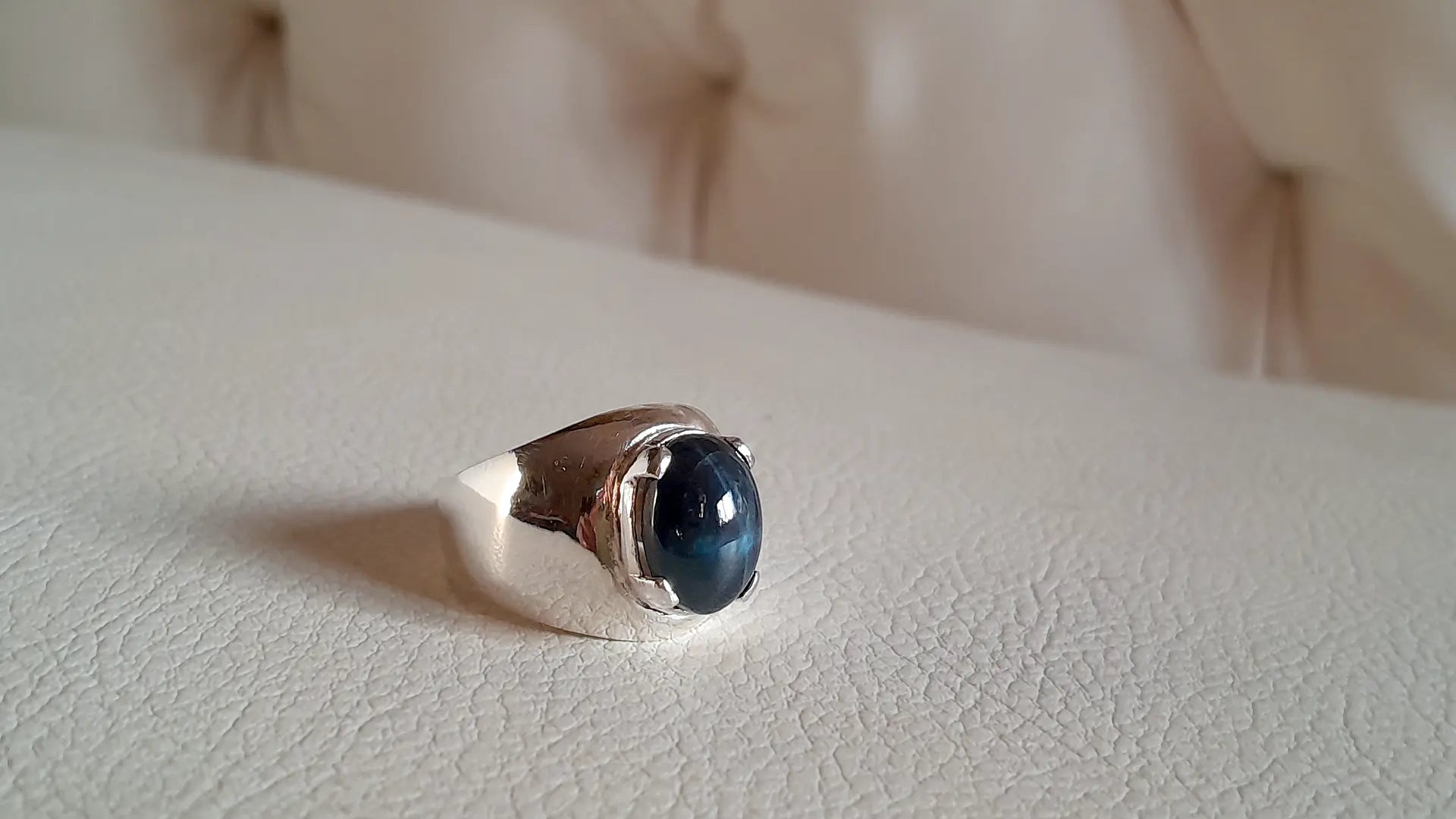 7 ct Blue Star Sapphire Ring, 925 Silver, Hand-Crafted by Beech Wylde