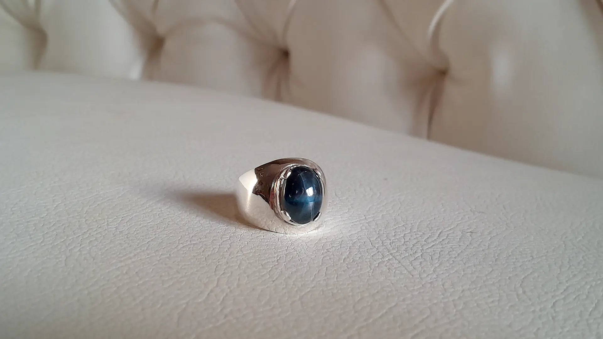 7 ct Blue Star Sapphire Ring, 925 Silver, Hand-Crafted by Beech Wylde