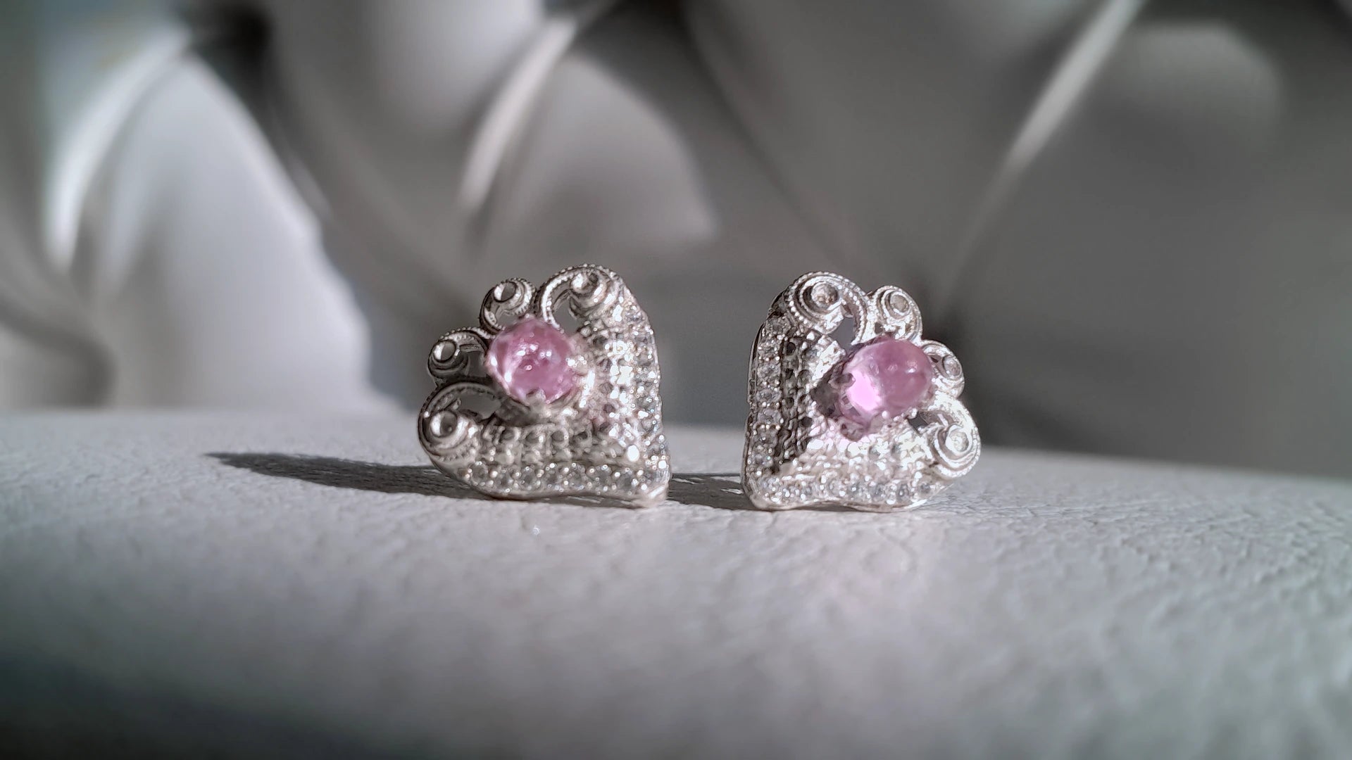 Pink Tourmaline Heart Studs – Handmade Elegance | Beech Wylde