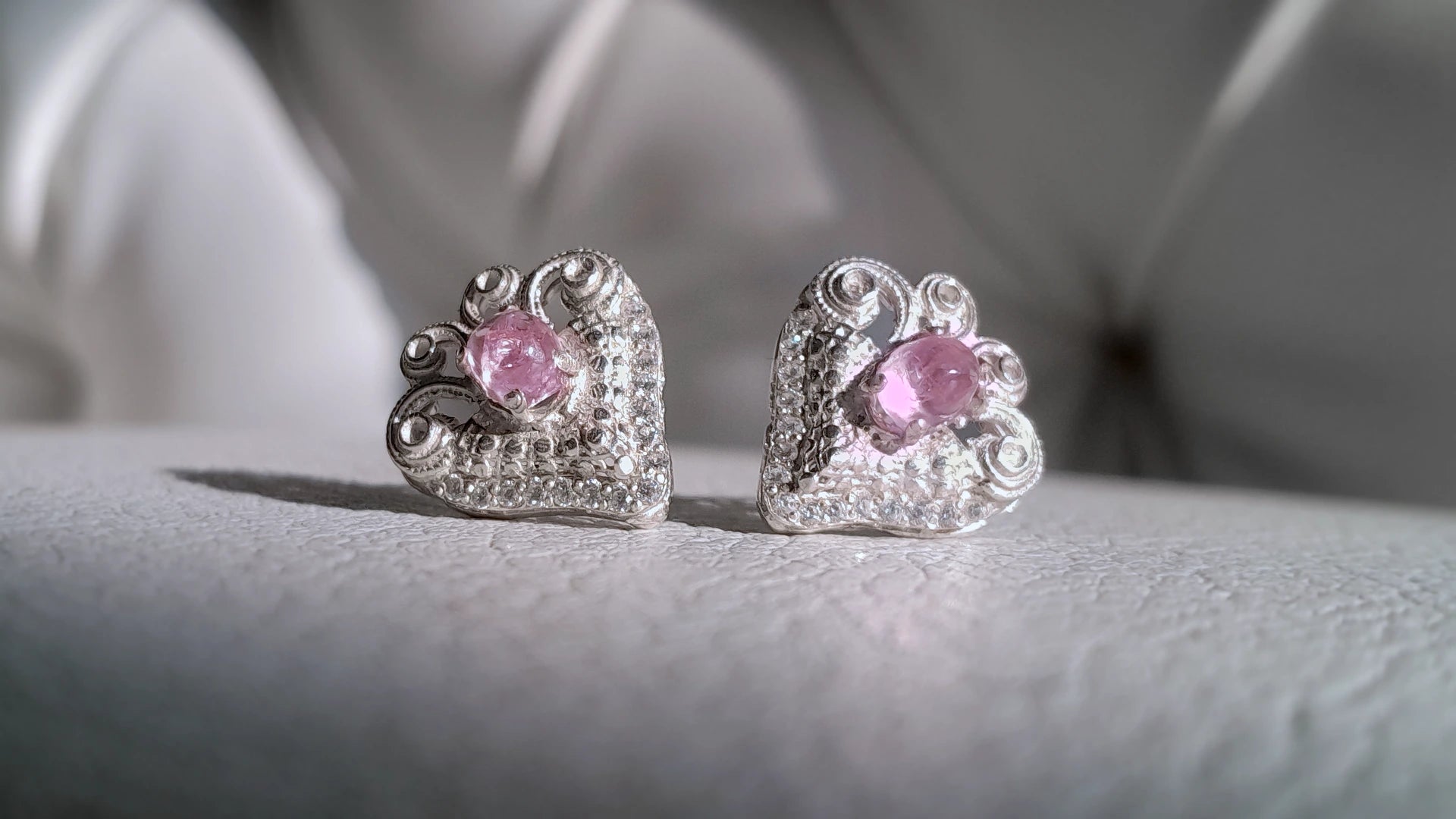 Pink Tourmaline Heart Studs – Handmade Elegance | Beech Wylde