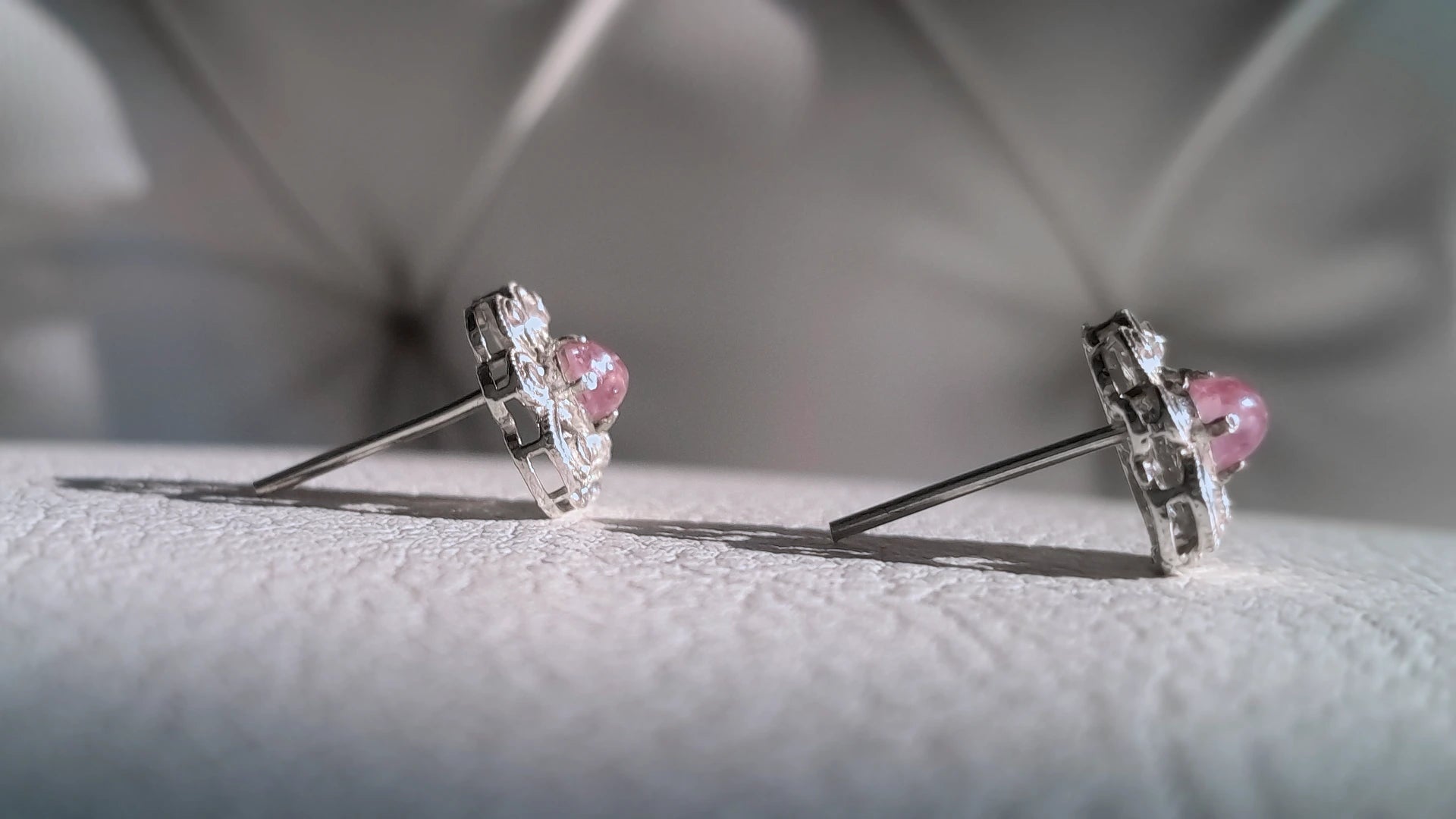 Pink Tourmaline Heart Studs – Handmade Elegance | Beech Wylde