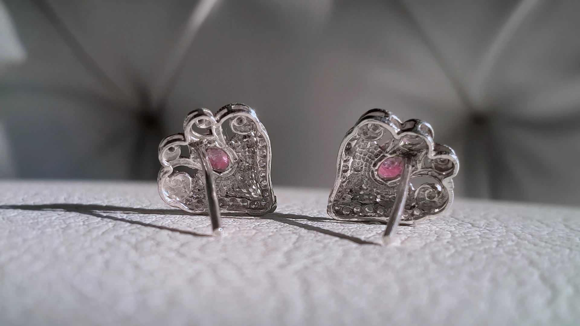 Pink Tourmaline Heart Studs – Handmade Elegance | Beech Wylde