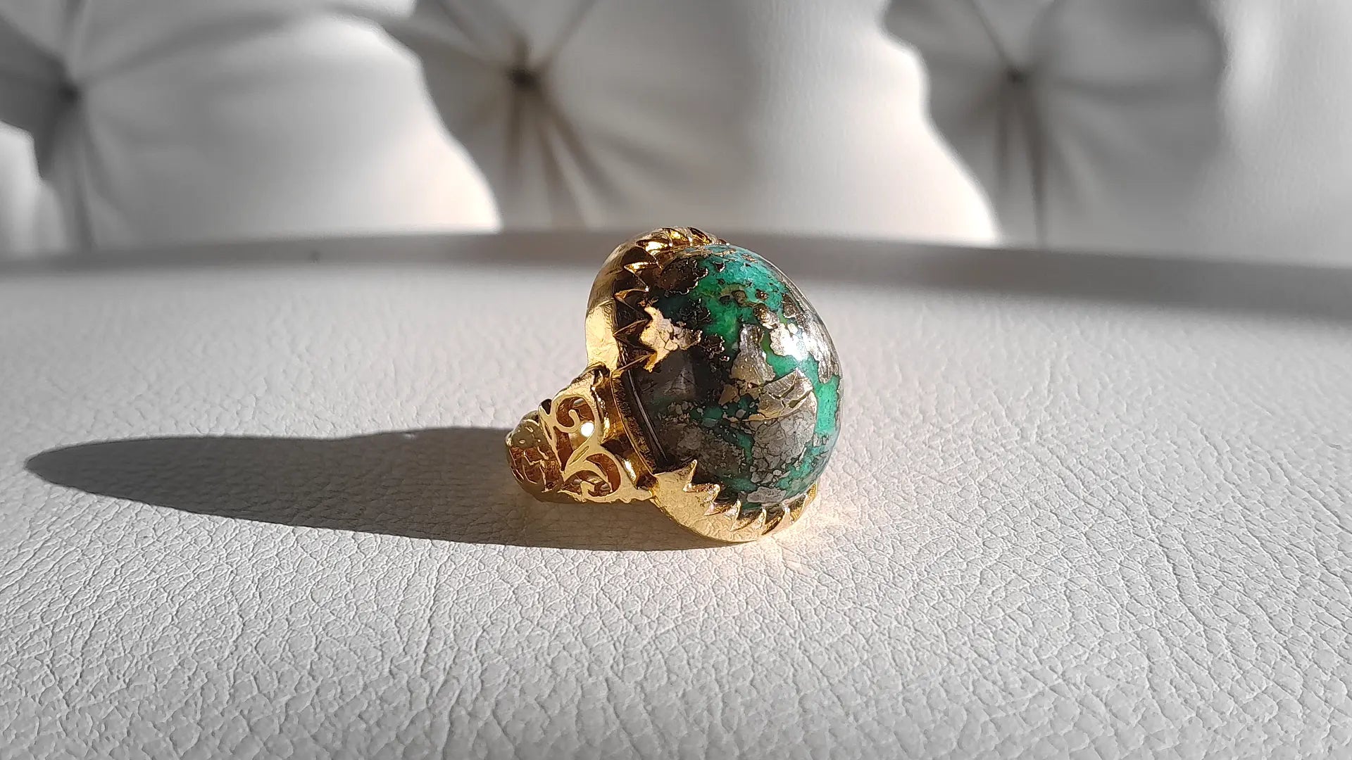 57 Carat Natural Nishapur Turquoise Ring, Hand-Finished by Beech Wylde.